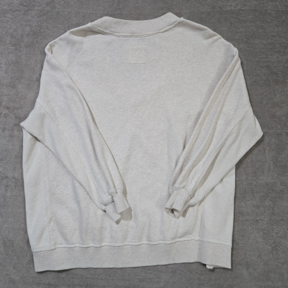 Aerie Oversized Pullover V-Neck Sweatshirt Women Large Slouchy Oatmeal Raw Edge